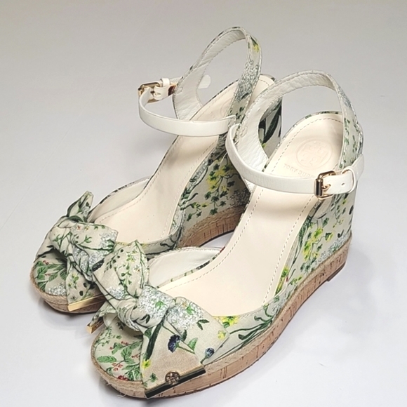 Tory Burch Penny logo bow espadrilles platform wedge sandals size 8 - Picture 3 of 15